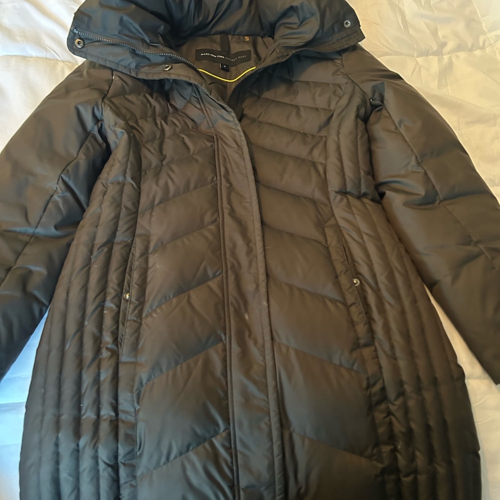 Down coat with faux fur hood